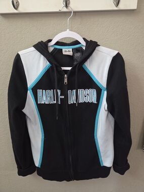 Harley-Davidson Black, White & Teal Girls' Zip Hoodie